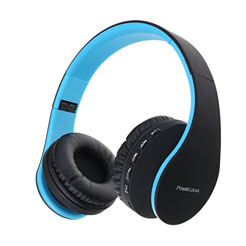 PowerLocus Auriculares Inalámbricos Bluetooth, Auriculares Bluetooth Diadema, Cascos Bluetooth con Micrófono, Hi-Fi Stereo Sonido, Graves Profundos, Audifonos Plegables para iPhone/Android/PC/Viajes - Azul