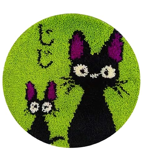 YOOTOM Kit de Alfombra de Gancho, pestillo alfombra hacer tapices, 3D Tapiz Kits Alfombra Latch Hook Kit, Patrón impreso, 50x50cm - Gato