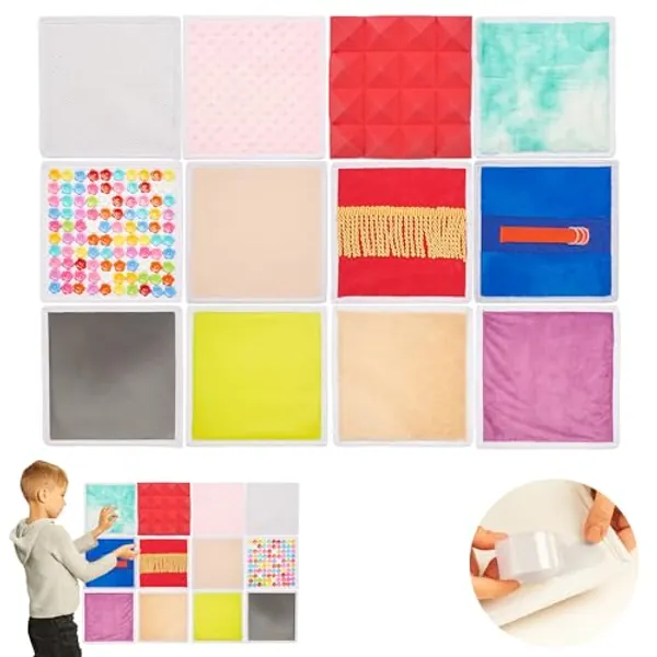 Sensory Wall Panel for Kids | 12 Pcs Sensory Squares | Sensory Tiles for Wall and Floor | Sensory Mats | Sensory Room Must Haves | Equipment for Sensory Needs | Sensory Fabric Pads