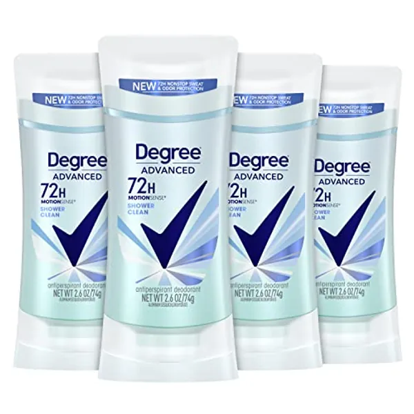 Degree Advanced Antiperspirant Deodorant 4 count 72-Hour Sweat & Odor Protection Shower Clean Antiperspirant for Women with MotionSense Technology 2.6 oz
