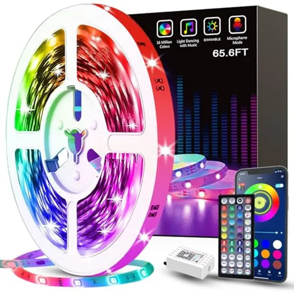 Tenmiro 65.6ft Led Strip Lights Smart Led Light Strips Music Sync Color Changing LED Lights App Control Led Lights for Bedroom Party Home Decoration