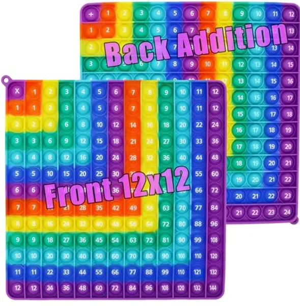 Multiplication 12x12, Addition 1-12, Math Fidget Popper, Learn Multiplication, Addition with Pop Fidget Toy, Learning tools for students and children, Bubble Sensory Rainbow (Rainbow-Horizontal)