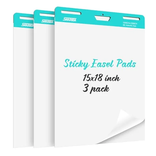 SHARBDA Sticky Mini Easel Pad, 15 x 18 Inches, Self Stick Flip Chart Paper,Sticky Chart Paper for Teachers, Anchor Chart Paper for Office, 30 Sheets/Pad, 3 Pads…