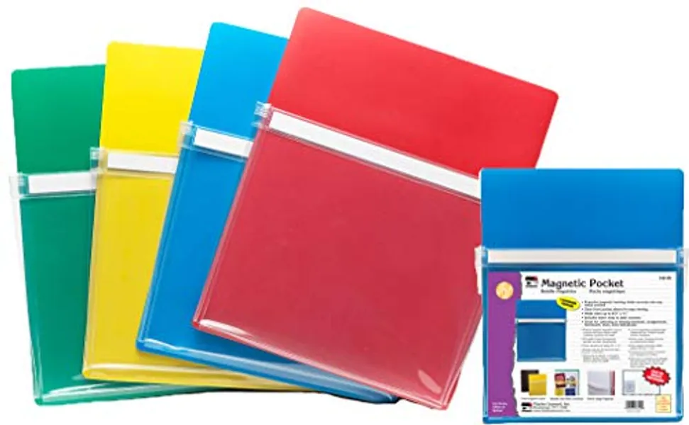 Charles Leonard Magnetic Pockets 26400, Holds up to 2.5 Pounds, 4-Pack, Assorted Colors, 4 Pack