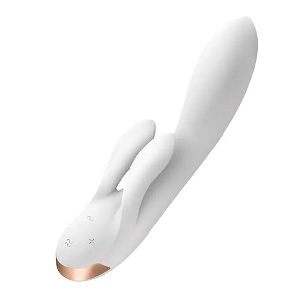 Satisfyer Double Flex Rabbit Vibrator with App Control - G-Spot, Clitoris and Labia Stimulation - Compatible with Satisfyer App, Waterproof, Rechargeable (White) - White