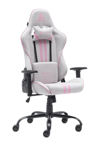 Newskill Kitsune V2, Silla Gaming de Tela Transpirable, Cojines Lumbar y Cervical Incluidos, Reclinable en 180, Soporta hasta 136 Kg, Color Rosa - Rosa