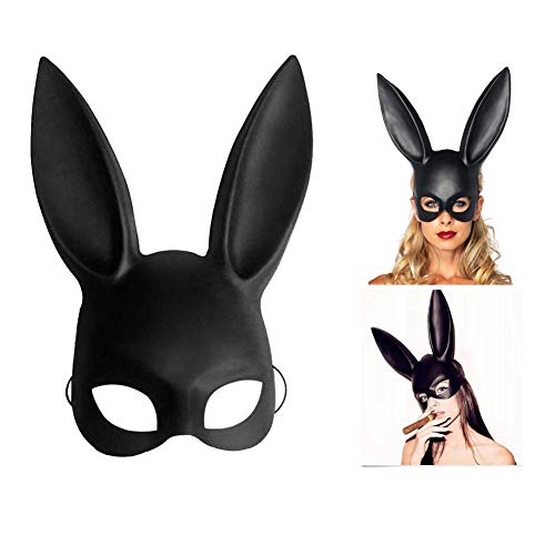 FunMove Máscara de Conejito Cosplay Máscara de Mascarada Negra Máscara de Conejo con Orejas Máscara de Conejito para Disfraz de Fiesta de Halloween Accesorio de Fiesta de Club Nocturno de Cosplay
