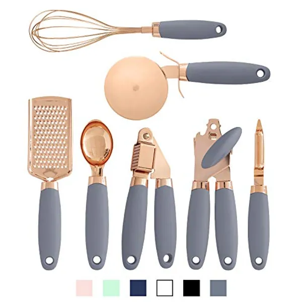 COOK With COLOR 7 Pc Kitchen Gadget Set Copper Coated Stainless Steel Utensils with Soft Touch Grey Handles