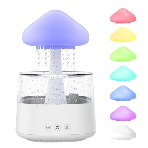Rain Cloud Diffuser, Night Light Aromatherapy Humidifier, Mood Relaxing, Multicolor LED, 7 Color Options, ASMR Rain Drops, Cute Mushroom Lamp, Bedside Lamp, Essential Oil Diffuser…