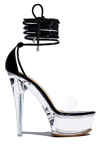 MissHeel Clear Platform Sexy Heels Lace-up - 10 - Black