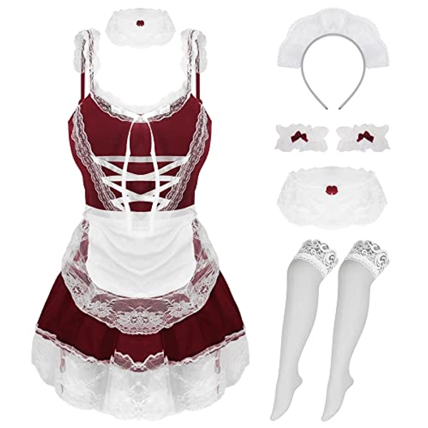 paloli Maid Cosplay Costume For Women, Classic Japanese Anime Dress With Lace Apron And Stocking Set.