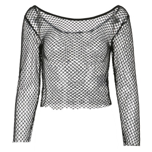 'Night Owl' Black Goth Alternative Fishnet Crop Top - black / M
