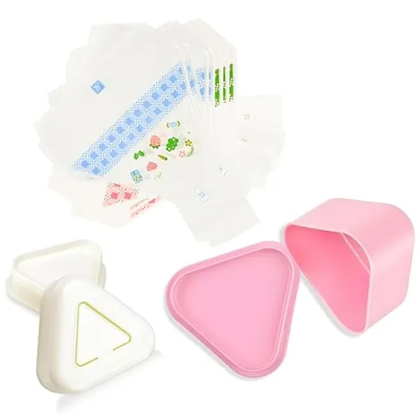 ChasBete Onigiri Mold And Wrappers Set, 2 Sushi Mold + 100 Disposable Onigiri Wrappers + Sealing Tapes For Rice Ball Maker/Onigiri Mold Wrapper