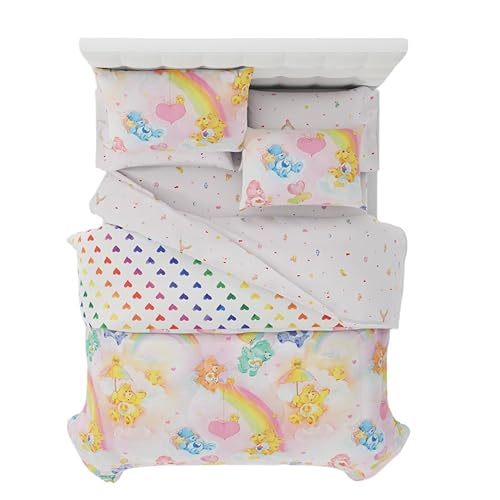 Franco Care Bears Classic Retro Rainbow Bedding 7 Piece Super Soft Comforter and Sheet Set with Sham, Queen, (100% Official Licensed Product) Collectibles - Yellow - Care Bears - 7 Piece Queen Size