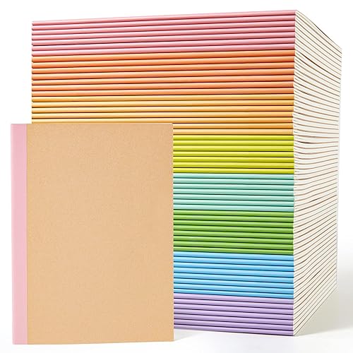 feela 56 Pack Composition Notebooks Bulk, Kraft Cover Lined Blank College Ruled Composition Travel Journals with Rainbow Spines For Women Students Business, 60 Pages, 8.3”x 5.5”, A5, 8 Pastel Colors - 8 pastel colors X7