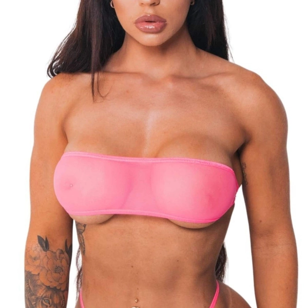 Bandeau Top Only - Solid Neon Pink or Neon Pink See Through Mesh