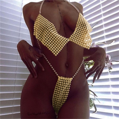 Soul Snatch | Thrifty: "Slave to Passion" Metallic Bikini Set - One size / Gold