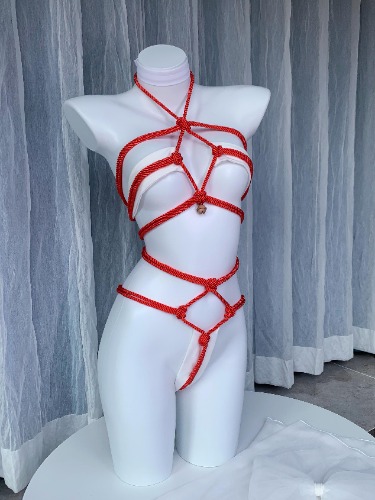 Soul Snatch | Thrifty Shibari Lingerie Set - Red / One size