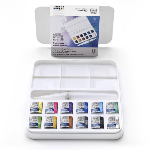 Winsor & Newton Cotman Water Colour Paint Deluxe Sketchers' Pocket Box, Set Of 16, Half Pans 5368