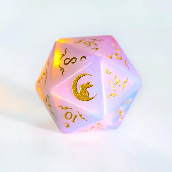 Pink Opalite Gemstone Antler Moon Motif Bunny Dice Set