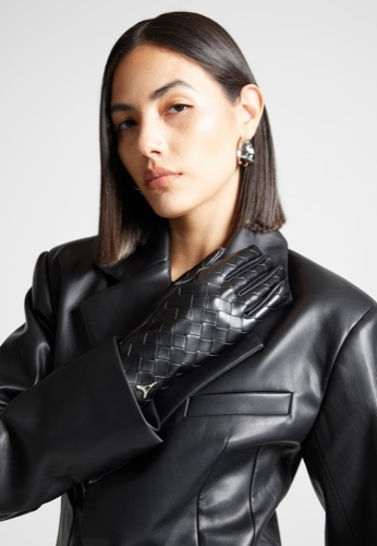 Vegan Leather Woven Gloves - Black | M / Black / ACC1236-01