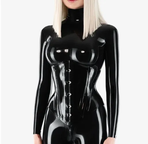 Latex waist reducing corset with busk and back lacing
