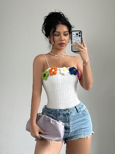 SHEIN Relaxiva 3D Floral Decor Bodysuit Camisole