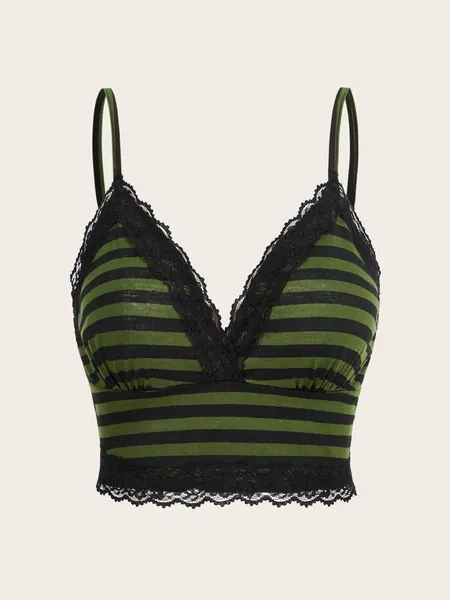 ROMWE Striped Contrast Lace Cami Top