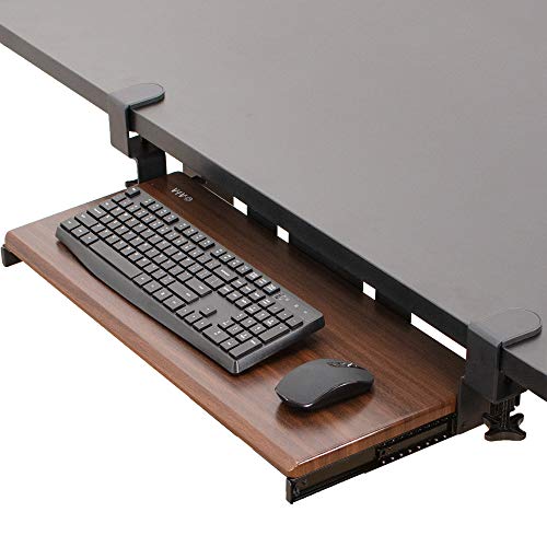 VIVO Large Clamp-on Computer Keyboard and Mouse Under Desk Slider Tray, 27 x 11 inch Pull Out Platform Drawer, Dark Wood, MOUNT-KB05D - 27 inch - Dark Walnut