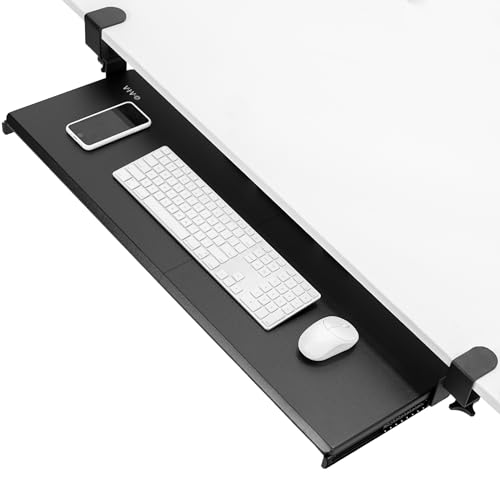 VIVO Extra Long Clamp-on Computer Keyboard and Mouse Under Desk Slider Tray, 86cm x 28cm Pull Out Platform Drawer, Black, MOUNT-KB15EB - Black - 86 cm