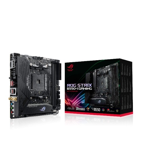 ASUS ROG Strix B550-I Gaming AMD AM4 (3rd Gen Ryzen™) Mini-ITX SFF gaming motherboard (PCIe 4.0, WiFi 6, 2.5Gb LAN, DDR4 5100+ (O.C.), front USB 3.2 Gen 2 Type-C, Addressable Gen 2 RGB and AURA Sync) - 