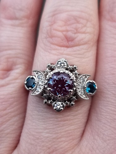 Alexandrite Engagement Ring with London Blue Topaz Cosmos Gothic Celestial Engagement Ring - 14k Palladium Gold - Cosmic Bohemian Jewelry | 10.5 / 14k Pall.White/6.5mm