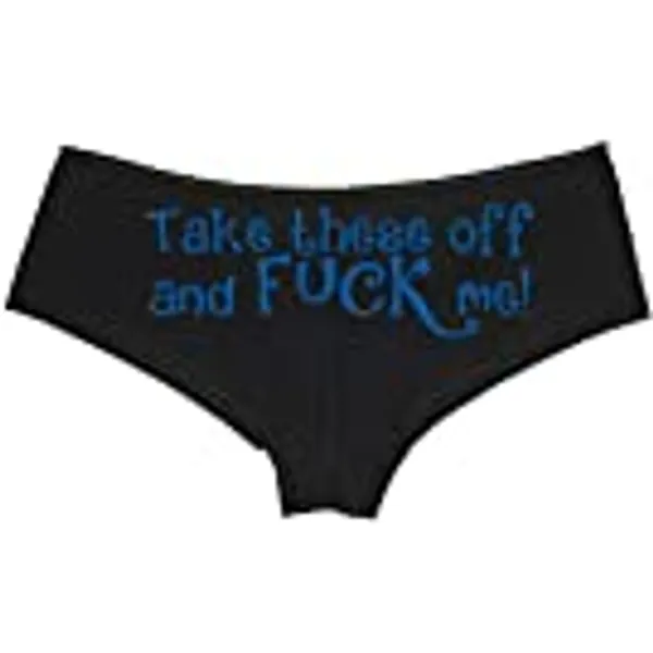 Knaughty Knickers Take These Off and Fuck Me sexy slutty underwear black panties - X-Large Royal Blue