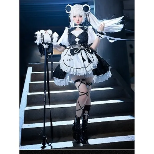 Oreo Qinzhu 2.0 Mandarin Collar Puff Sleeves Tiered Ruffles Skirt Lolita OP Full Set