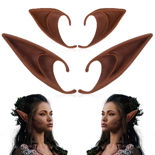 FRESHME 2 Pairs Brown Elf Ears - Short and Long Fairy Ears Set Silicone Vampire Ears Anime Pixie Ear for Women Girl Cosplay, Halloween Masquerade Party Dress Up Props Accessories - Brown 2 Pairs Elf Ears