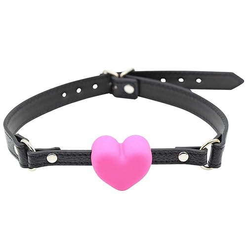 Silicone Mouth Gag, Heart Shaped Muzzle Adjustable Bondage Leather Strap On SM Adult Sex Toy for Couple Lover