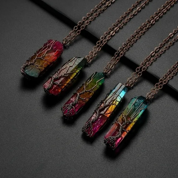 'Moon Water' Tree of Life Multi Colored Pendant Necklace