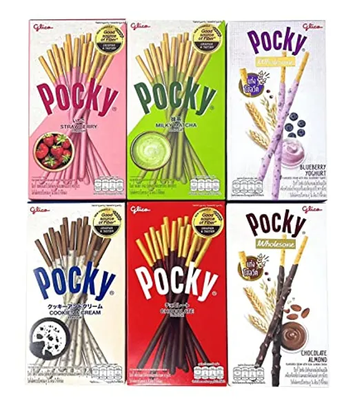 Pocky Biscuit Stick 6 Flavors Variety Pack (Pack of 6) (Total 8.84 oz) - Classic Flavors and Fun New Flavors - Yogurt and Choc Almond