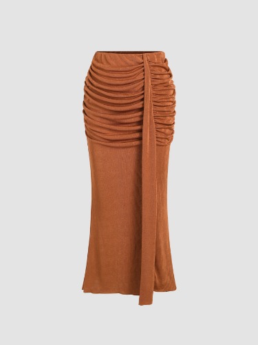 Jersey Middle Waist Ruched Maxi Skirt