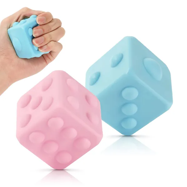 2PCS Pop Dice Pop Its Ball, 3D Sensory Pop Stress Balls Pop Fidget Toy Bath Toys Toddler Toys Stress Relief Autism Sensory Toys BPA Free Silicone Dice Squishy Ball for Kids and Adults Over 1 Years