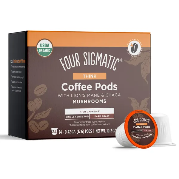 THINK Coffee with Lion's Mane & Chaga Mushrooms High Caffeine Pods - Box (24-count)