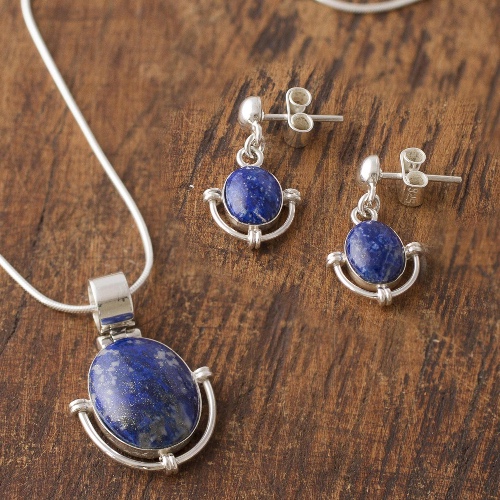 Mystique Handcrafted Lapis Lazuli Pendant and Earrings Jewelry Set | Default Title