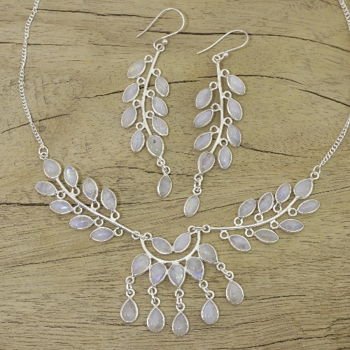 Falling Leaves Rainbow Moonstone and Sterling Silver Jewelry Set | Default Title