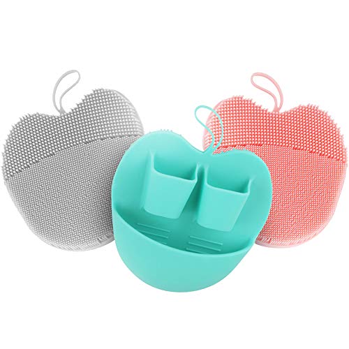 INNERNEED Soft Handheld Silicone Facial Cleansing Brush, Mild Anti-Slip Face Exfoliating and Massage Scrubber Pad, Gentle Exfoliating, Removing Blackhead, Massaging (Pack of 3) - 3 Mix Color
