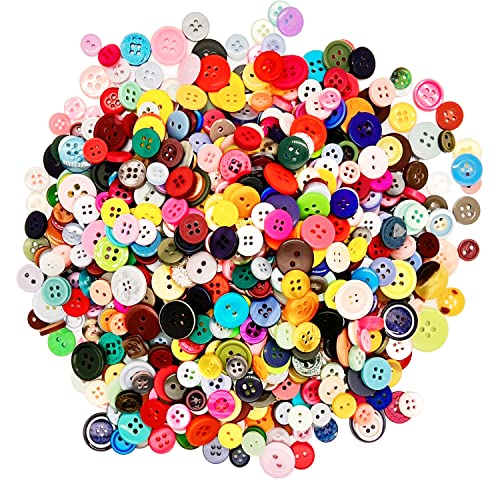 1000 Pcs Resin Buttons, 2 and 4 Holes Assorted Sizes Round Craft Buttons for Crafts Sewing, Mixed Color