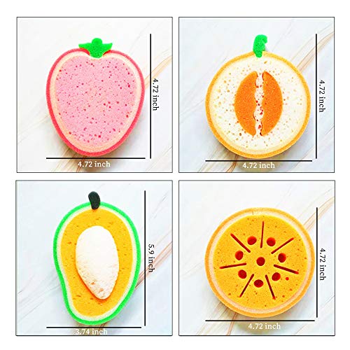WishLotus 4Pcs Dish Cleaning Sponges, Cute Fruit-Shape Thickened Kitchen Sponge, Multifunctional Wipe Decontamination Lightweight Cleaning Dishes Sponge Washing Dishes Kitchen Tool