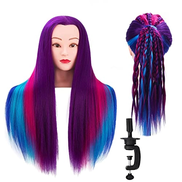 Stancia Mannequin Head with Hair,24"-26" Hair Styling Training Head, Manikin Cosmetology Doll Head, Synthetic Fiber Hair, Hairdressing, Training Model Head with Stand (Mixed Colorful)