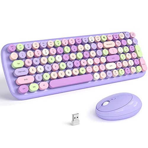 KNOWSQT Wireless Keyboard and Mouse Combo, Light Purple 100 Keys 2.4 GHz Round Keycap Typewriter Keyboards, USB Receiver Plug and Play, for Windows, PC, Laptop, Mac, Desktop - Light Purple