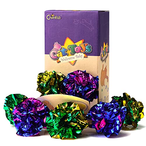 CHIWAVA 24PCS 1.6" Mylar Balls Shiny Crinkle Cat Toys Ball Kitten Crackle Lightweight Play Assorted Color - Asssoreted Color 24PCS