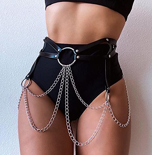 Bmirth Punk Leather Chain Tassel Body Chain Bkini Harness Chain Stylish Waist Chain Body Jewelry for Women and Girls (R) - R